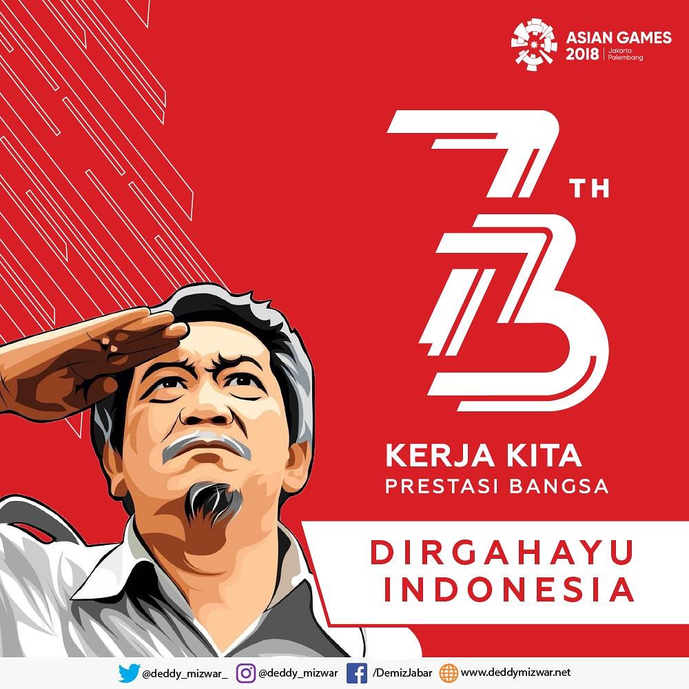 Deddy_Mizwar_'s tweet photo. Dirgahayu Kemerdekaan Republik Indonesia ke-73, Kerja Kita, Prestasi Bangsa. 

#RI73 #17an #DirgahayuRepublikIndonesia #Dirgahayu73 #HUTRI #17Agustus1945 #BikinBanggaIndonesia #KerjaKita #KerjaKitaPrestasiBangsa https://t.co/whqSMXcb44