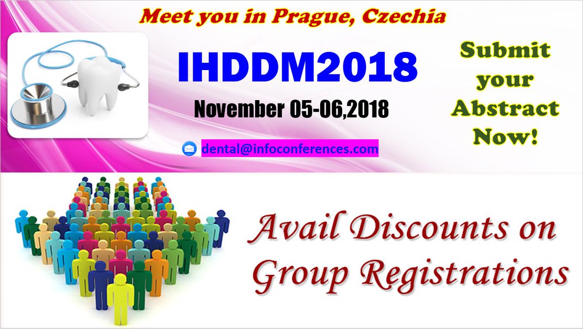 IHDDM2018's tweet image. IHDDM2018: #Group #discount 
#Chooseyourtopic #submityourpaper #tellusaboutyourresearch #innovation  #Clinical #Medical #Conference #Congress #speakeroppourtinuty #health #dentistry #dental #medicine #surgery #tooth #care #groupdiscount #November2018 #Speaker #Prague #Czechia