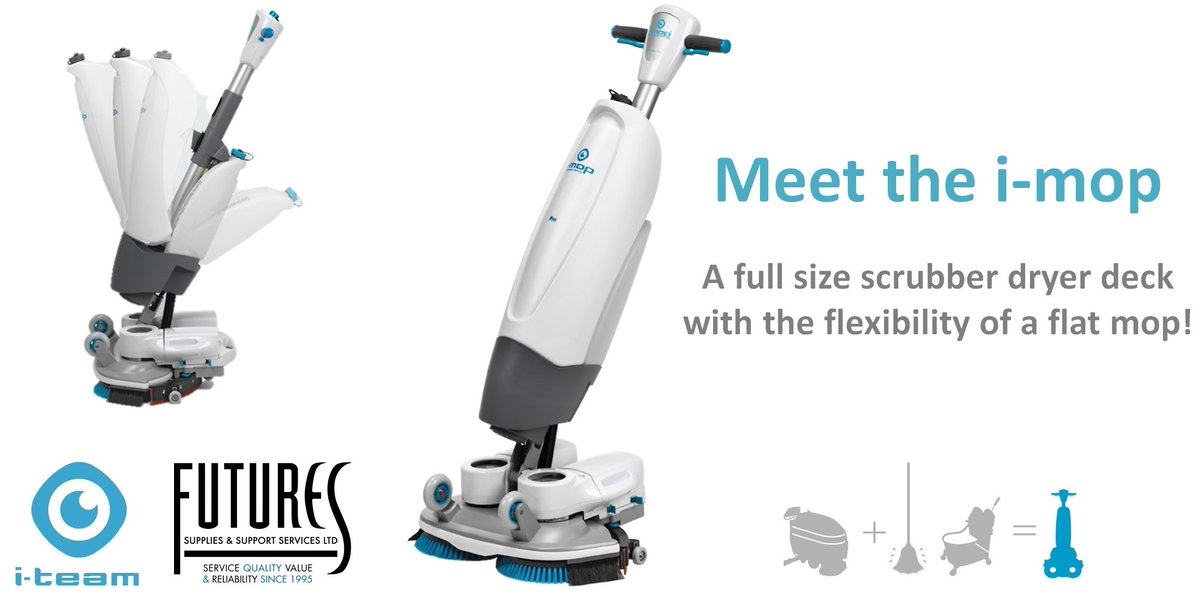 Meet the i-mop - a full size scrubber dryer deck with the flexibility of a flat mop! #cleaning #janitorial #floorcare #FacilitiesMgmt #facman futures-supplies.co.uk/product.asp?p_…