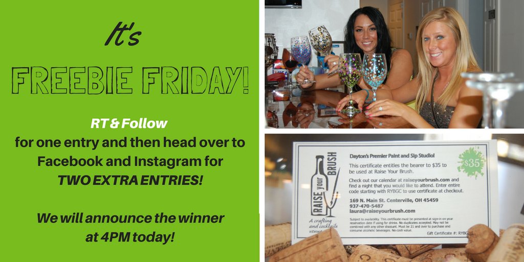 It's #FreebieFriday! RT &amp; Follow for one entry and then head over to Facebook &amp; Instagram for TWO EXTRA ENTRIES! #RAISEyourBRUSH #ryb #paintandsip #PaintandWine