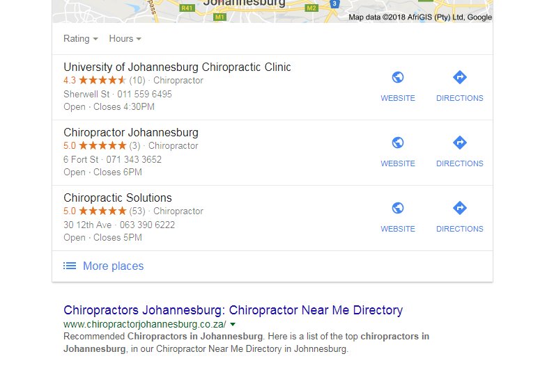 Mzansi_Shakers's tweet photo. Position 1 on Google for Chiropractor in Johannesburg (Still building it but its already ranking)

#SEO #ChiropractorDirectory https://t.co/U5GXO6pwm2