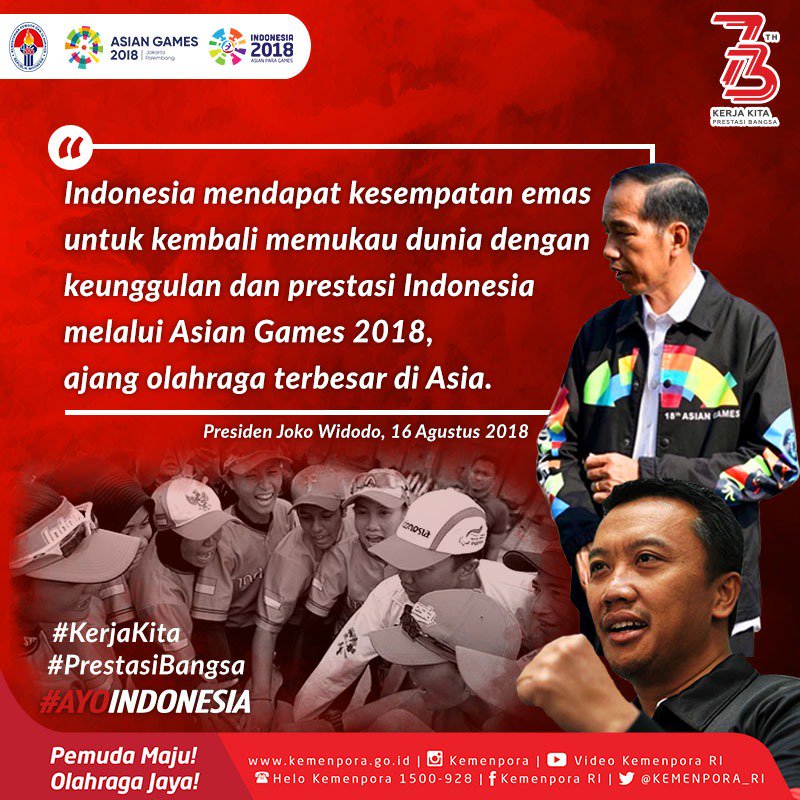 Kemenpora Ri On Twitter Pada Pidato Kenegaraan Tanggal 16 Agustus 2018 Presiden Joko Widodo Mengajak Seluruh Masyarakat Indonesia Untuk Mensukseskan Asian Games 2018 Asiangames2018 Asiangames Asiangameskita Ayoindonesia Indonesiamerdeka