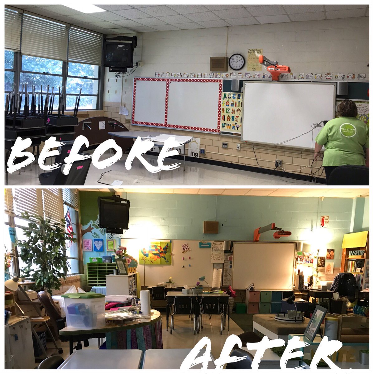 I put in a lot of hours this summer to make over my new room. A fresh coat of paint and flexible seating make for a great climate of learning! @OakGroveElem @DeKalbSchools #iLoveDCSD #classroomclimate #classroommakeover