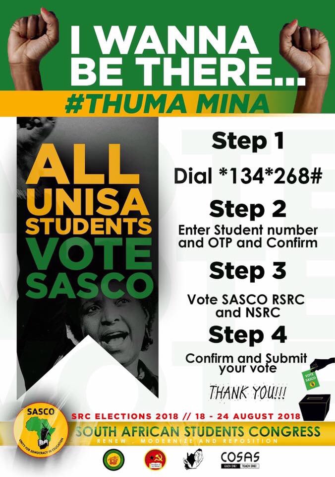 SascoSol's tweet photo. Vote SASCO Unisa SRC Elections. #PhataSASCO#SascoYabafundi https://t.co/5fLt0ScoMN