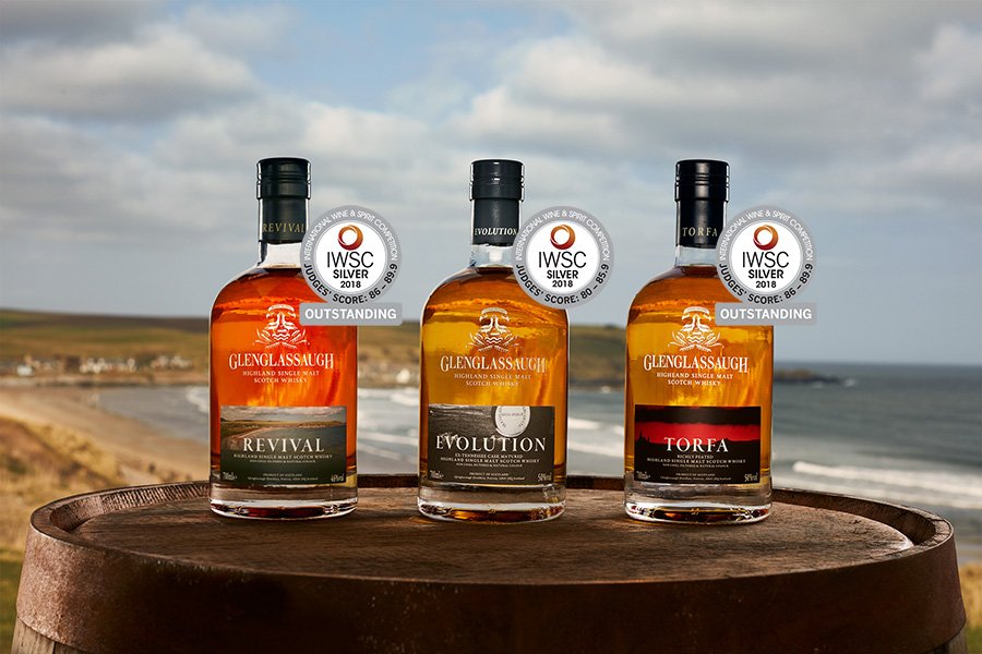 With newly awarded honour from #IWSC in 2018 Glenglassaugh continues for another year to celebrate our uniquely rich, lush, almost tropical coastal character which shines through. Silver medal for Glenglassaugh Evolution and Silver Outstanding medals for both Revival and Torfa.