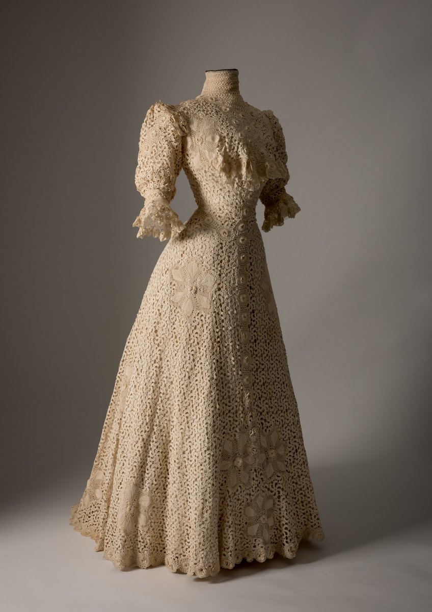 Friday Treat Time! This week we are loving this beautiful cream crochet lace day dress from about 1900. The dress features distinctive Irish crochet lace motifs crescent moons joined like spokes Friday Treat Time! This week we are loving this beautiful cream crochet lace day dress from about 1900. The dress features distinctive Irish crochet lace motifs crescent moons joined like spokes