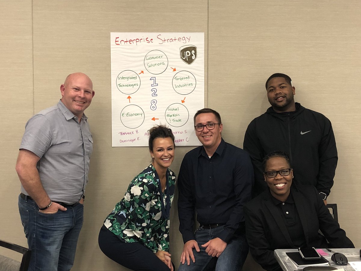 <a href="/OhioValUPSers/">Ohio Valley UPSers</a> Terrence Buchanan, Chris Crawford, Andrew Sevier &amp; <a href="/NP_UPSers/">Northern Plains</a> Ashley Dunbar  &amp; <a href="/IllinoisUPSers/">IllinoisUPSers</a> Dominique Ellis are all smiles in front of their team crest after winning the Eyes on the Enterprise game #UPSGLC #UPSNMO