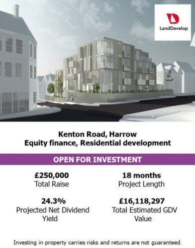Our Kenton Road, Harrow project is now live and ready to invest with a Projected Net Dividend Yield of 24.3% return p.a (CapitalAtRisk). For more details, landdevelop.co.uk 
Investing in property carries risks and returns are not guaranteed.
#EquityFinance #CrowdFunding