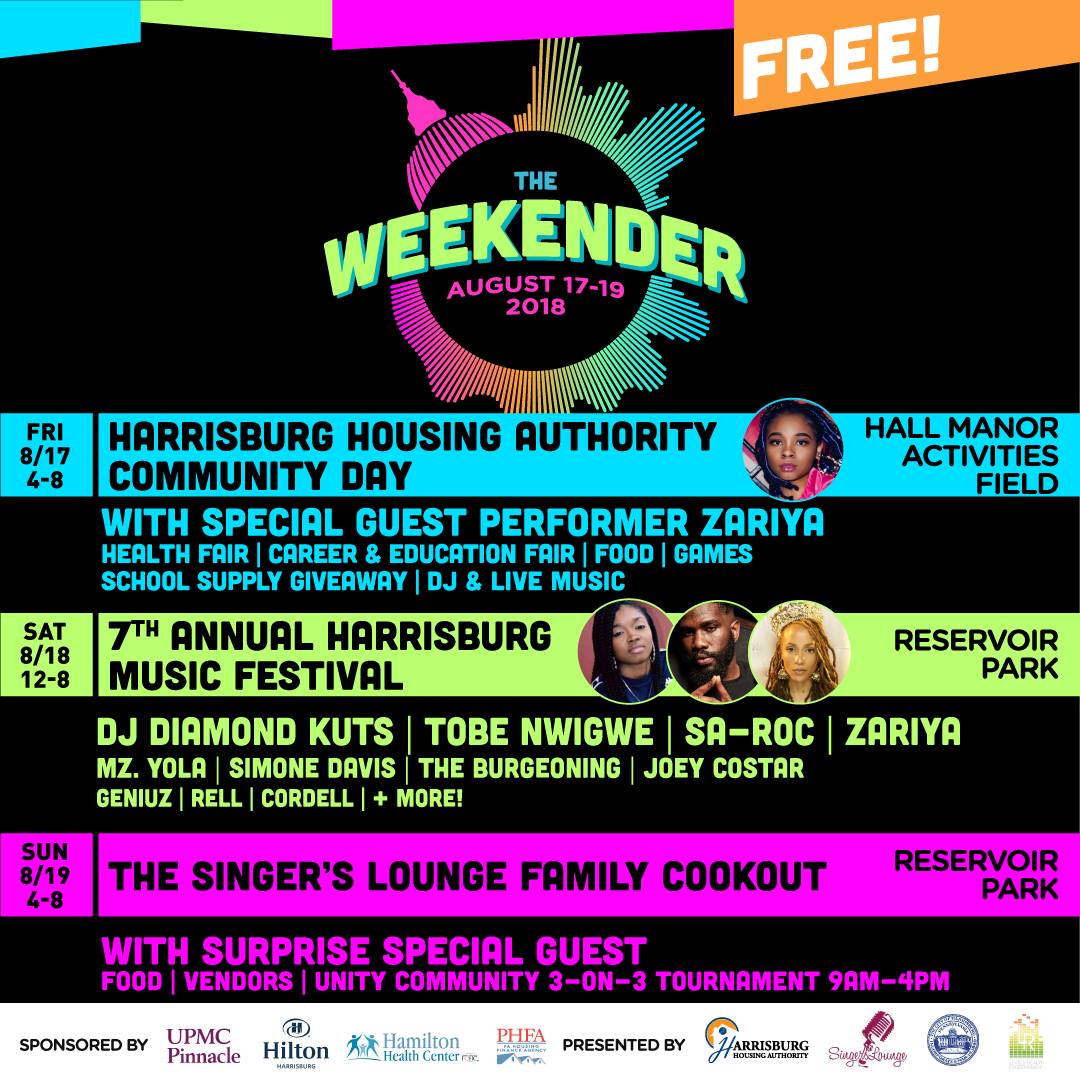 thecityofhbg's tweet photo. Are you ready for The Weekender?! It's kicking off tonight with the Harrisburg Housing Authority Community Day at the Hall Manor Activities Field. https://t.co/MAVXsk3lpS #WeekenderHBG https://t.co/kMMwealN9l