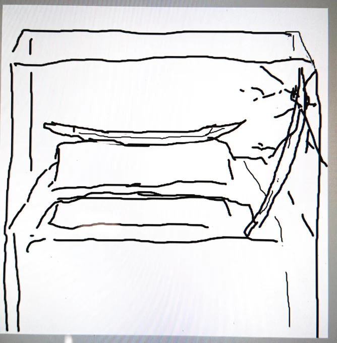 PC使えないから友達の家で描いた、兄者と同じケースに入れられて嬉しさと緊張のあまりケースを突き破る膝丸。 