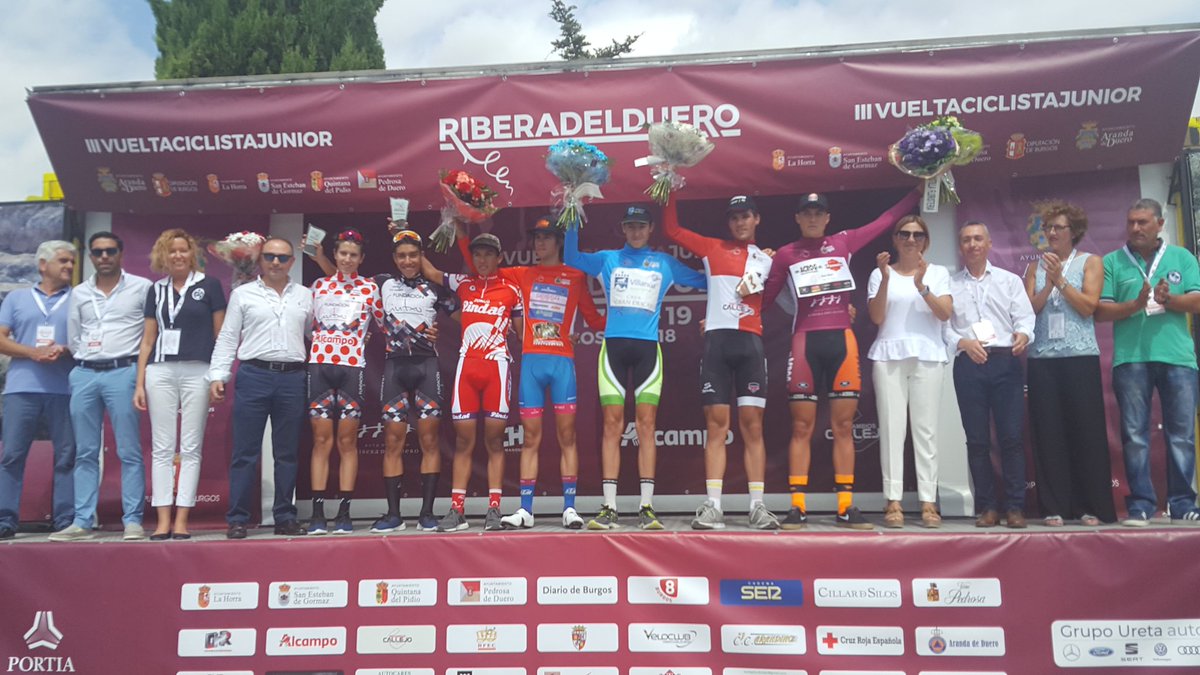Mertxe_Beriain's tweet photo. Podio 2a etapa Aranda de Duero -San Esteban de Gormaz (91,2 km) J. Van de Paar #agrogapuwelssauzen , O. Tellez #corbataspindal , S Cadavid , @raullopez_01 @FundacionLintxu , M. Aparicio @MMR_Academy , H.Gonçalves @SEISSAacrRoriz ,P. Castrillo #Turismovillanua #vueltaRibera https://t.co/tke22SPb8l