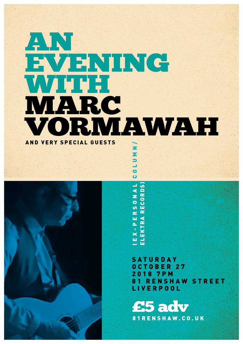 vormawahmarc's tweet photo. 'The Return Of Marc' - ex-Personal Column/@elektrarecords #songwriter steps back into the spotlight @81renshaw #Liverpool // Oct 27 2018 // Full band show with very special guests joining Marc on-stage // Tickets £5adv: https://t.co/KHwd5DABqr
#Singer #PostPunkLiverpool #MarcV https://t.co/AVSKzJN121