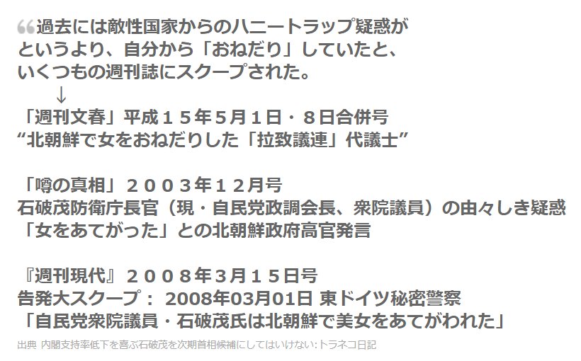 さつまいも 火のないところに煙は立たないといいます 週刊文春 や 週刊現代 に 石破茂 氏のハニトラ疑惑が出ているなら 石破氏は疑惑を晴らさない限り総裁選に立候補すべきではありませんね 自民党総裁選 さつまいも 火のないところに煙は立たないといいます 週刊文春 や 週刊現代 に 石破茂 氏のハニトラ疑惑が出ているなら 石破氏は疑惑を晴らさない限り総裁選に立候補すべきではありませんね 自民党総裁選