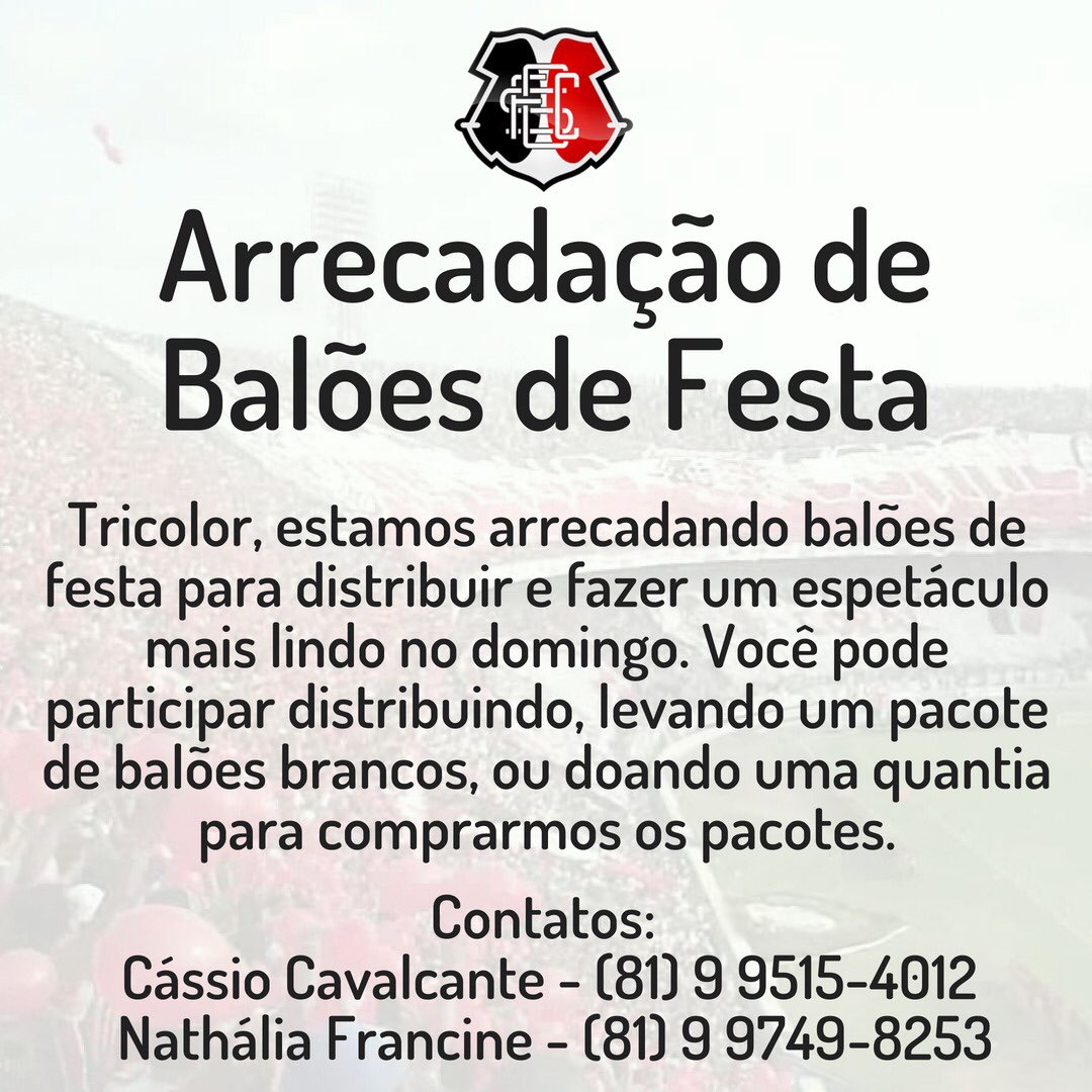 tuitdosantinha's tweet photo. Vários torcedores do Time do Povo vão levar BALÕES BRANCOS de festa ao Arrudão, neste domingo de decisão.

Torcedor Coral: vamos construir juntos uma festa mais linda. O custo do pacote com 50 bolas é 5 reais. Entre em contato para participar!

#50MilNoArruda #FestaDaTorcidaCoral https://t.co/YcOdO7MaA1
