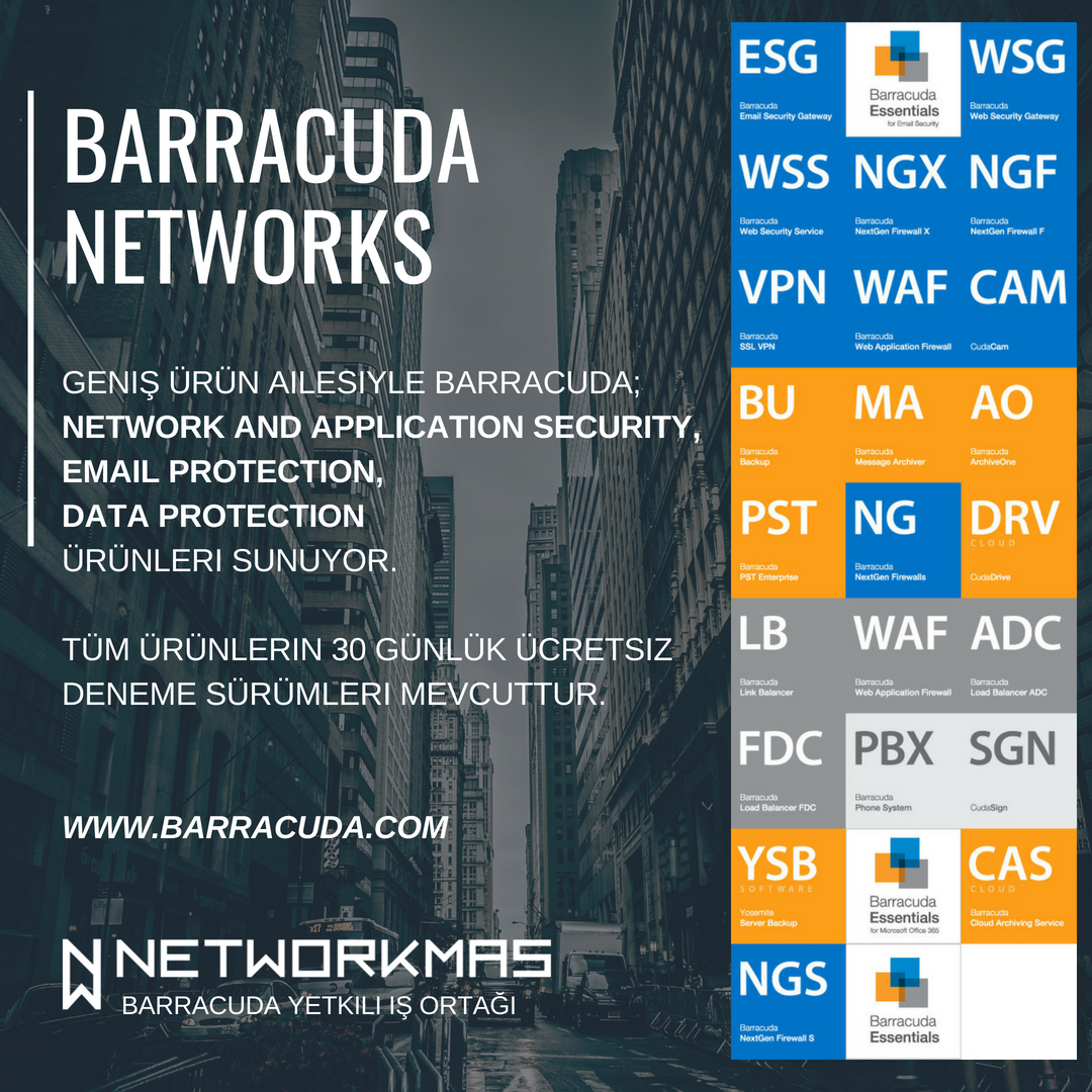 networkmas's tweet photo. @barracuda Networks ürün ailesi, kurumsal firmaların ihtiyaçlarına yönelik çözümler sunuyor. Tüm ürünlerin ücretsiz deneme sürümleri mevcuttur. Detaylı bilgi ve fiyat teklifi için lütfen bizimle irtibata geçiniz --> @networkmas Bilişim Teknolojileri https://t.co/cdR4kaF70A