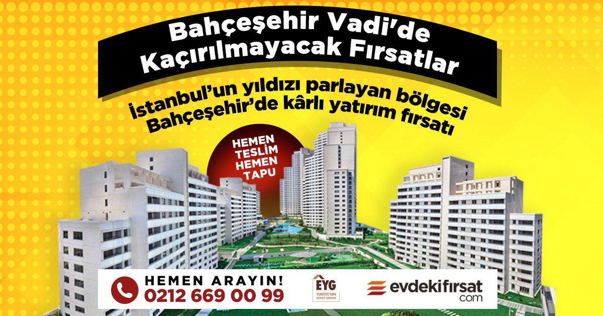 İstanbul’un yeni merkezinde, kent hayatından keyif alanlara özel bir yaşam alanı; Bahçeşehir Vadi!

Projemizi detaylı olarak incelemek için: bit.ly/bahcesehirvadi… 
Satış ofisimize hemen ulaşmak için ise 0212 669 00 99
#EYG #evdekifirsat #Bahçeşehir #Başakşehir #KonutProjesi