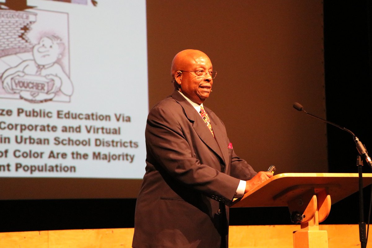 RCSDNYS's tweet photo. Dr. Walter Farrell #RCSDleadershipsummit2018 The Big Picture: The Dismantling of Public Education in America: Urban Schools and the Impact of State and National Reform Agendas @BarbD_W @BroadCenter #BroadCenter https://t.co/UxzN8LiqTE