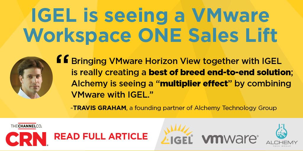 IGEL_Technology's tweet image. Why are enterprise customers pairing Linux based operating system w/ VMware&apos;s Horizon View VDI and Workspace ONE app &amp;amp; IGEL? Get the details on @CRN w/ @AlchemyTechGrp &amp;amp; @IGEL_Technology  #disruptEUC