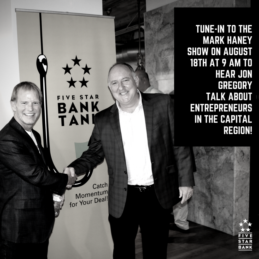 fivestarbank's tweet photo. Five Star Bank’s Jon Gregory will be interviewed on @haneybiz_  show on Saturday morning, August 18th, at 9:00 AM on iHeart Radio 650 KSTE! Tune-in or check Mark Haney’s website at https://t.co/mHrtZieqsw. 
#fsbtank #haneybiz #entrepreneur https://t.co/z4o1q6Wm13