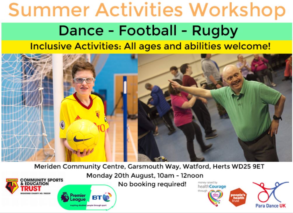 @ParaDanceUK are holding some great workshops this summer and here's one happening on 20th August! Inclusive activities for all ages and abilities. There'll be dance, football and rugby #HertsYOPA18 #FamiliesMonth