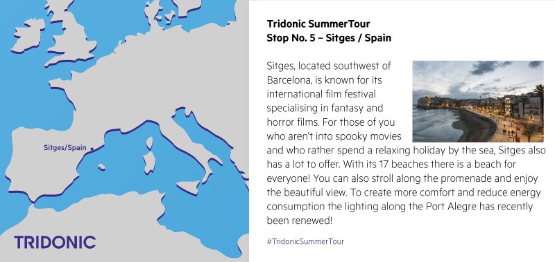 Tridonic's tweet photo. The #TridonicSummerTour continues and we stay in Spain a little while longer. Come with us to Sitges. #Tridonic #summer #LightingTour – Find more information about the attraction here: https://t.co/rq7GLznK9Z https://t.co/eSeaAvDH9U