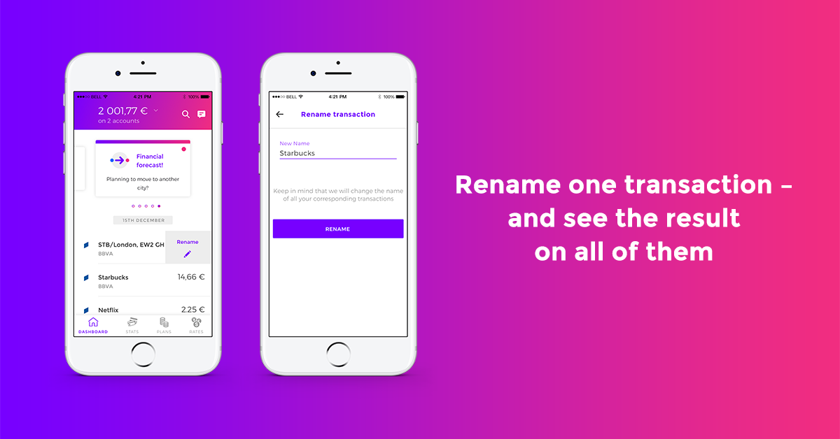 With our new version, you can now rename one transaction and see all of this merchant’s transactions change their name. So you always know where your money went. bit.ly/getcombine