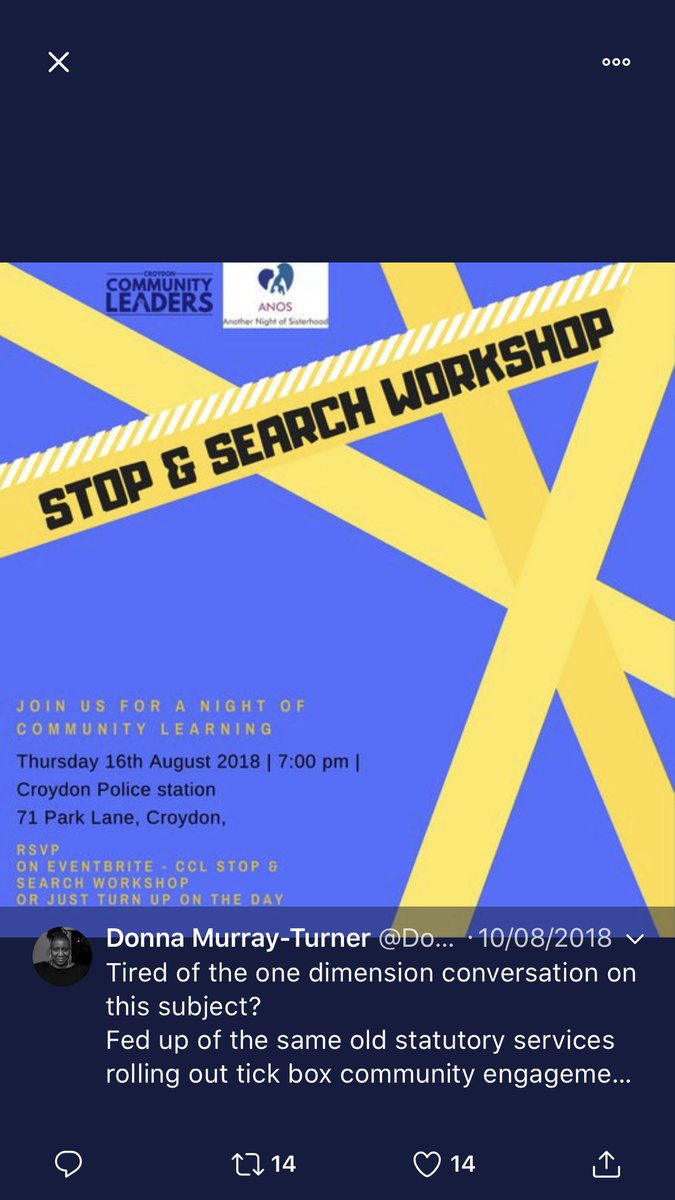 Attended #Croydon’s 1st stop & search discussion last night organised by @anosisterhood & @CCLeaders_ ...really interesting hearing both police & public’s view.. really gd to see community & police trying to wrk 2gether to make positive change..