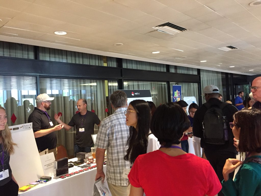 devconf_us's tweet photo. The #community area at #DevConfUS is in full swing. Be sure to check out @fedora @CentOSProject @RDOcommunity @patternfly_des @BU_Tweets @fsf tables in Ziskind Lounge. @redhatopen @redhatevents #RedHat #opensource #BosDev https://t.co/1wdJOPyPOz