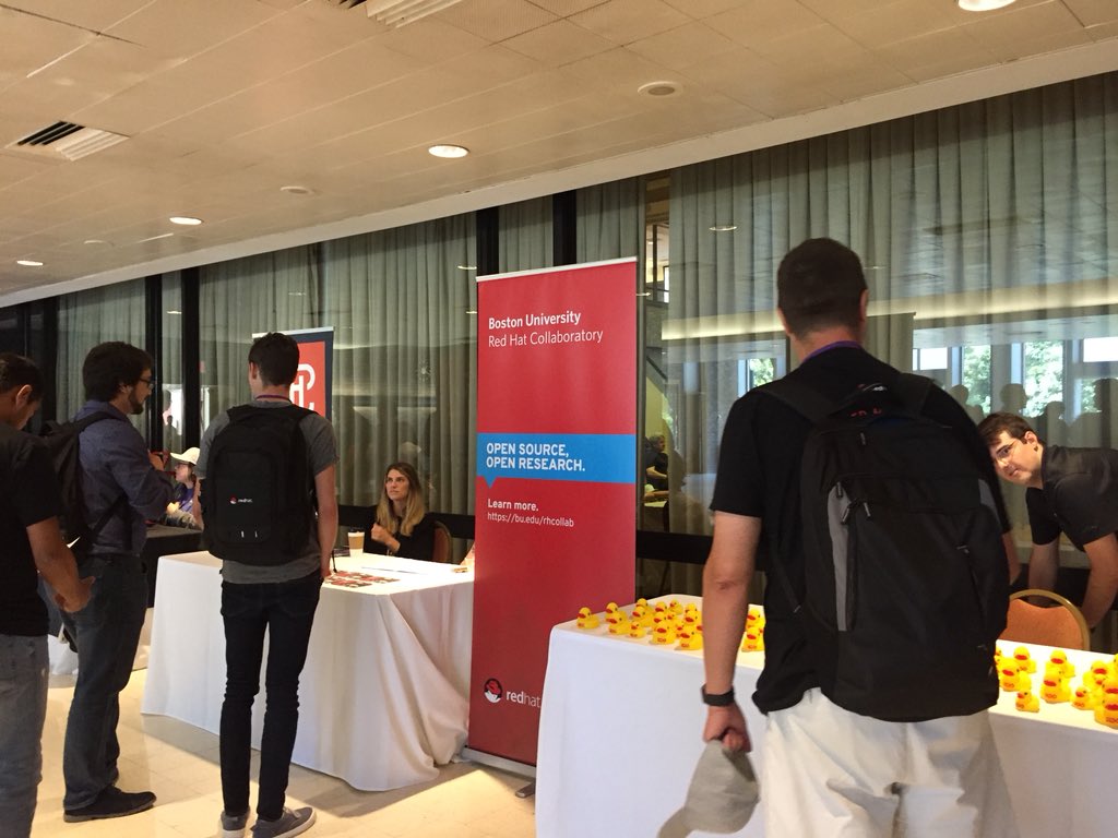 devconf_us's tweet photo. The #community area at #DevConfUS is in full swing. Be sure to check out @fedora @CentOSProject @RDOcommunity @patternfly_des @BU_Tweets @fsf tables in Ziskind Lounge. @redhatopen @redhatevents #RedHat #opensource #BosDev https://t.co/1wdJOPyPOz