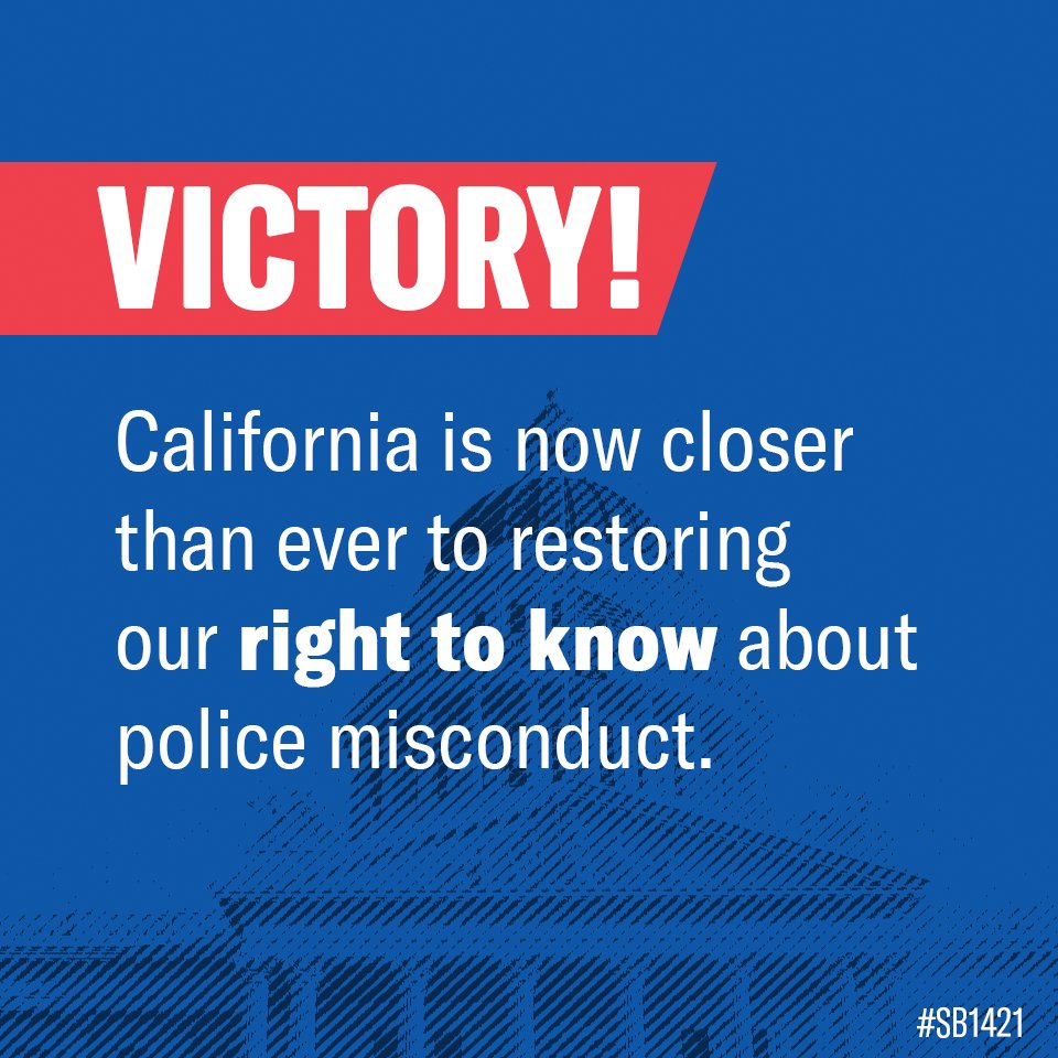This is historic!  We commend #CALeg for taking the necessary steps to restoring the public's right to know. We urge <a href="/JerryBrownGov/">Jerry Brown</a> to sign #SB1421.