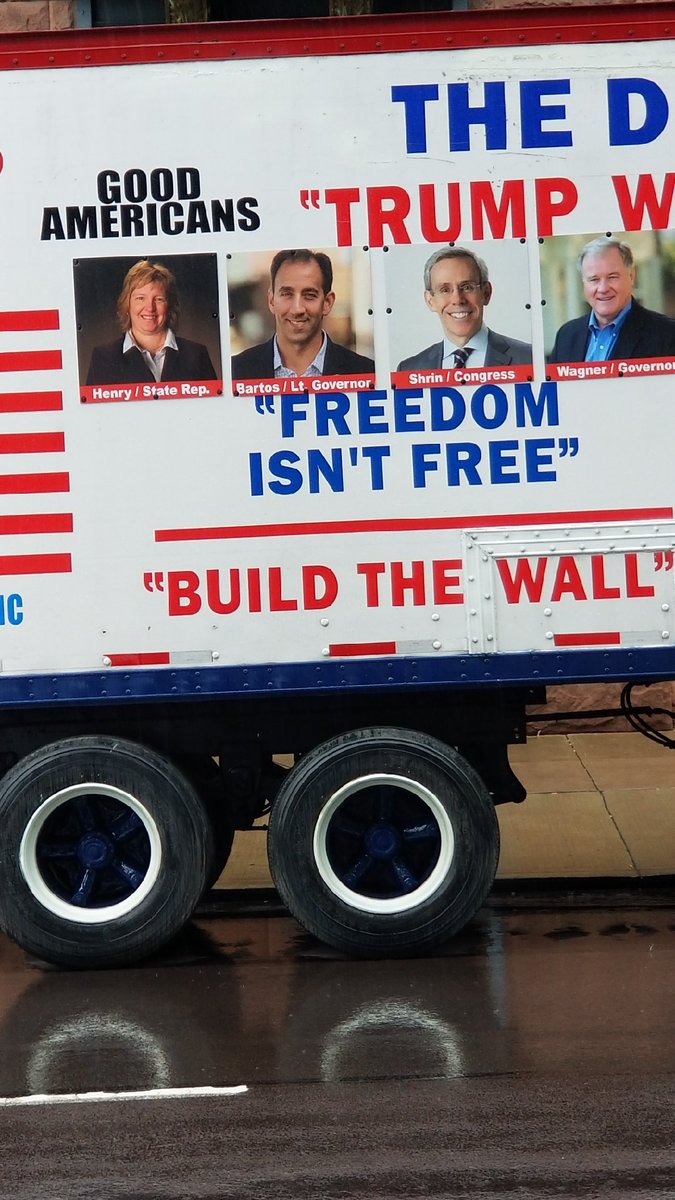 ATLackawanna's tweet photo. Bob Bolus and the GOP are back at it again, parking their trucks near the La Festa in downtown Scranton. This time, they put their endorsed candidates on one of the trucks...and they spelled @JohnChrin's name incorrectly. #pa8 https://t.co/wRMu21OMHH