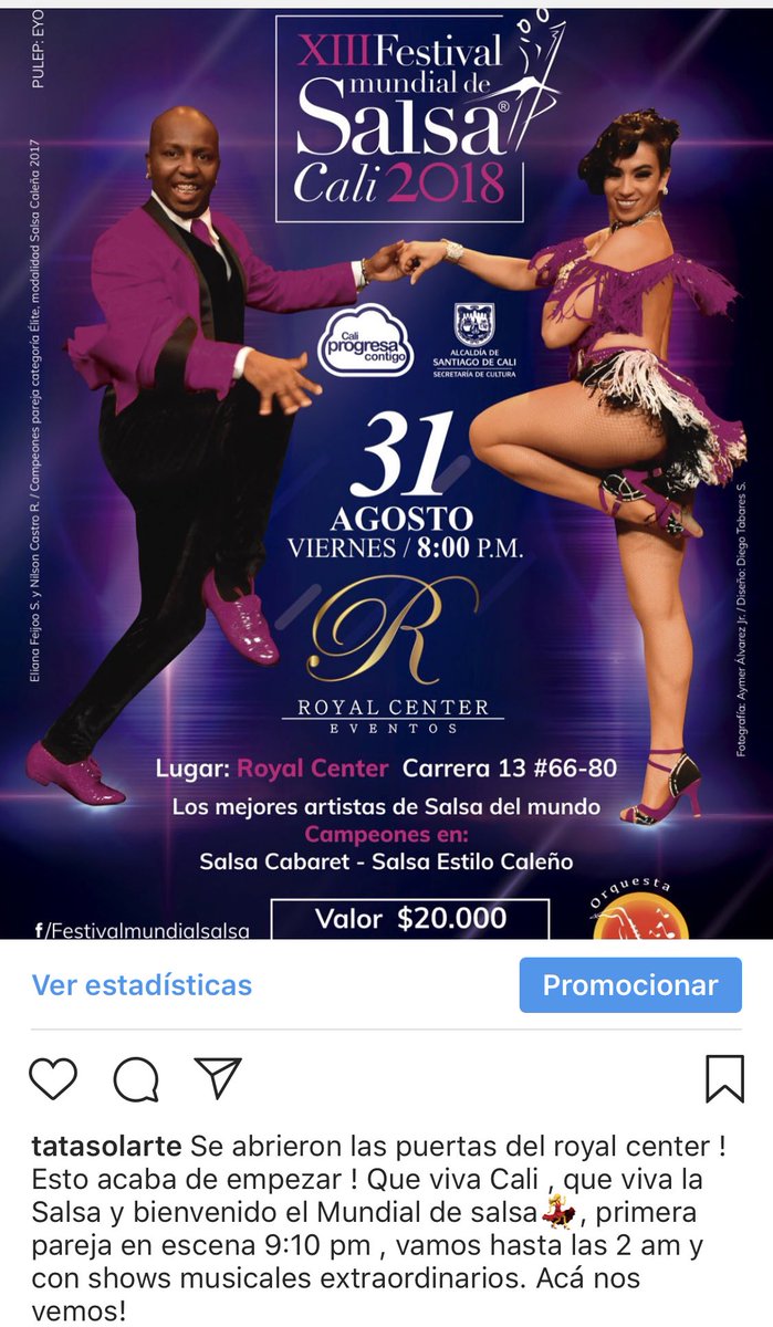 tatasolarte's tweet photo. Nos vemos acá en el Royal ! Esto ya va a empezar !!!!! #lanzamientomundialdesalsa #cali2018 #estamosensalsa #salsaconestilo https://t.co/dymVnGvzMC