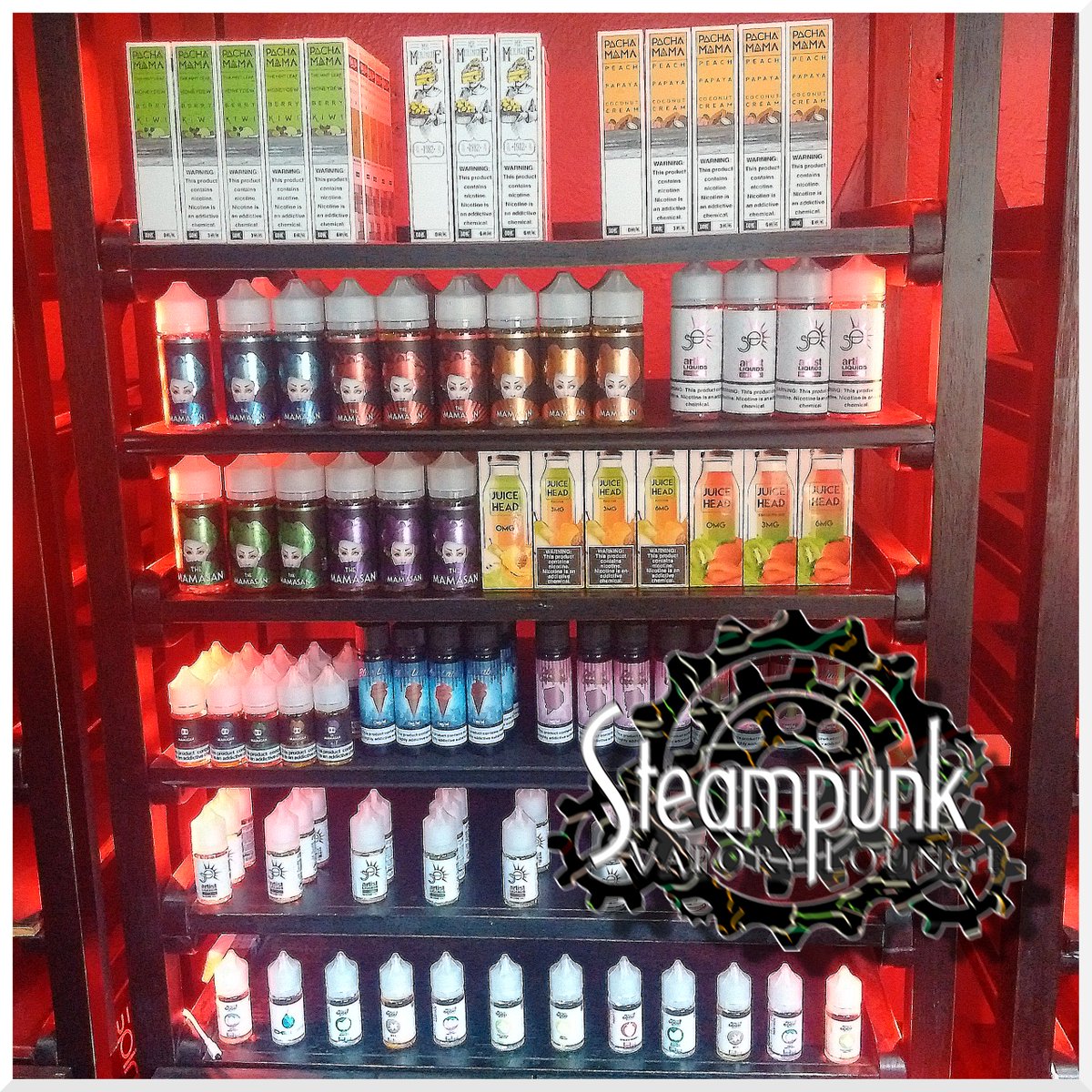 SteampunkVL's tweet photo. New Juices on tap, along with your old favorites. #svl #steampunkvaporylounge #steampunkvl @SteampunkVL #drinkvaperelax #ejuice #cloud9 #artistliquids #redsapple #themamasan #nicsalts #naked100 #roundseliquid #krakensrevenge https://t.co/2it0qVAg3D