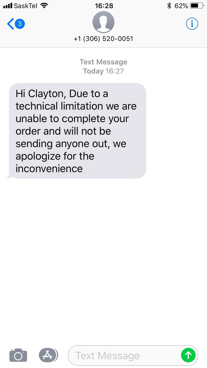 Clay_G's tweet photo. @SaskTelSupport I just got off the phone with a Sasktel rep who told me that there is a limit to the number of households who can be on fibre optics. Those spots are filled, so no Inifinet for us unless someone switches ISPs or moves out of the service area. How is that a thing? https://t.co/IwcfjT8xj2
