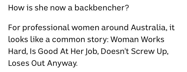 JessicaStrutt's tweet photo. Key point from @annabelcrabb piece on Julie Bishop  2/2 https://t.co/9V6YcvaRgq