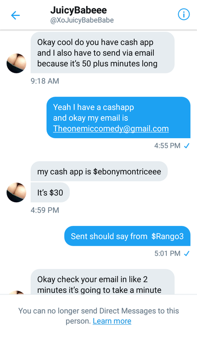 @XoJuicyBabeBabe Is a #Fraud and #Scamartist blocks you after paying them and you never receive what<a class="tags" target="_blank" title="On Twitter" href="/?out=eyJ0eXAiOiJKV1QiLCJhbGciOiJIUzUxMiJ9.eyJpYXQiOjE3MjU4NDk2NDUsImlzcyI6InR3cG9ybnN0YXJzLmNvbSIsIm5iZiI6MTcyNTg0OTY0NSwiZXhwIjoxNzU3Mzg1NjQ1LCJyZWRpcmVjdF91cmwiOiJodHRwczovL3R3aXR0ZXIuY29tL1hvSnVpY3lCYWJlQmFiZSJ9.qCXPcYHzK_RJdHitJcFLpZQaL9TVJctlxksTJnfo5m2R-KJOBDprRRGTqzN1vkXmtt15WV5EbLvc2UuR225MBA">@XoJuicyBabeBabe</a><a href="/tag/fraud"class="tags">#Fraud</a><a href="/tag/scamartist"class="tags">#Scamartist</a>