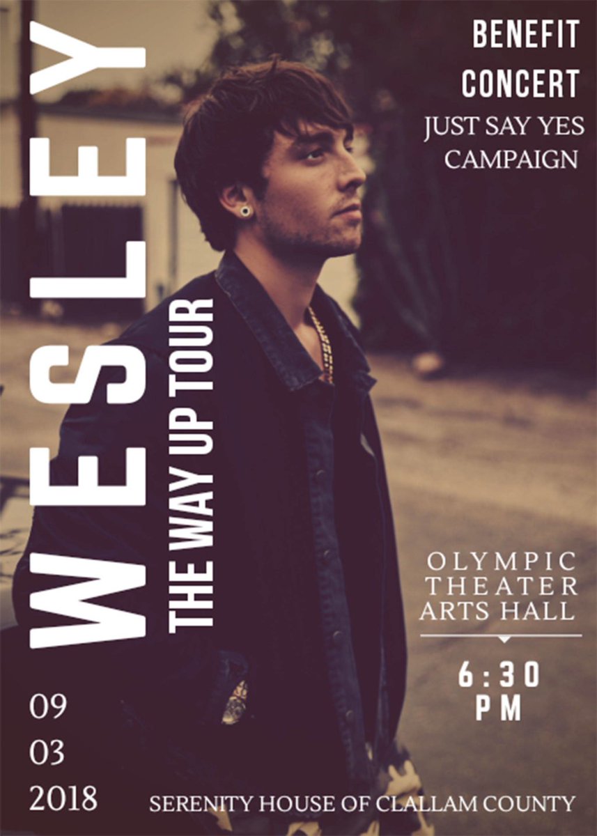 UpdatesWESLEY's tweet photo. Wesley performs at 6:30 p.m. Monday to raise awareness for homeless in Clallam County at OTAโs Gathering Hall. Tickets: https://t.co/ESgjnfjIgs #WAYUPTOUR https://t.co/VXe6gV2ckg