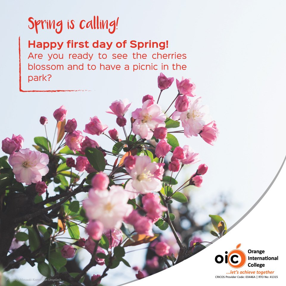 orange_edu_au's tweet image. Spring is calling! bit.ly/2PV6UWG

Happy first day of Spring! 
Are you ready to see the cherries blossom and to have a picnic in the park?

#SpringInMelbourne #SpringInAustralia #SpringInHobart #Interationalstudents #studyinmelbourne #studyinhobart #studyintasmania