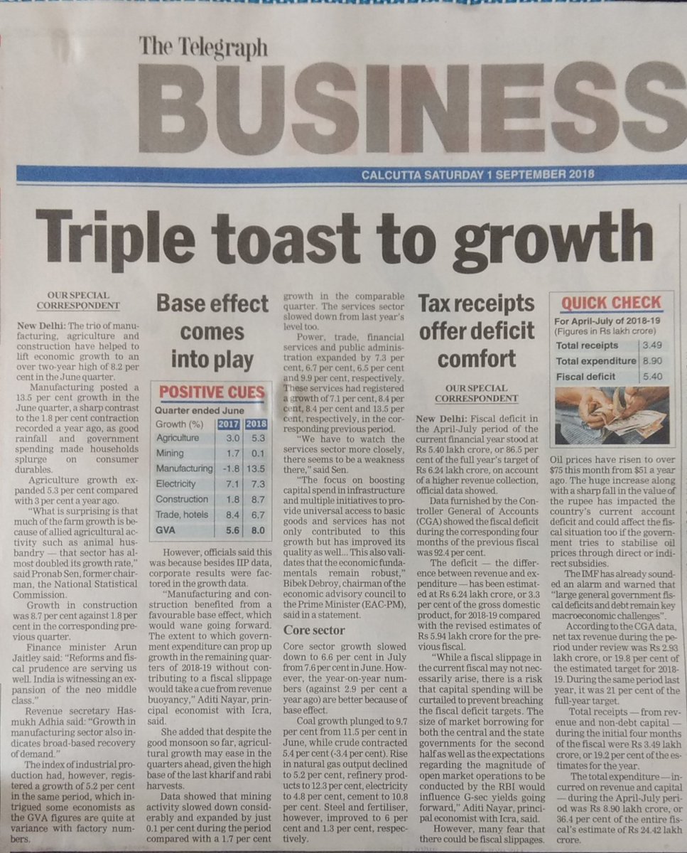 Just understand how triple toast to growth! 

Official said that this was because beside IIP data, corporate results were factored in the growth data.

Allied agricultural growth improved & not the whole agriculture. Service sector slowed down from last year.
#TheFailModi