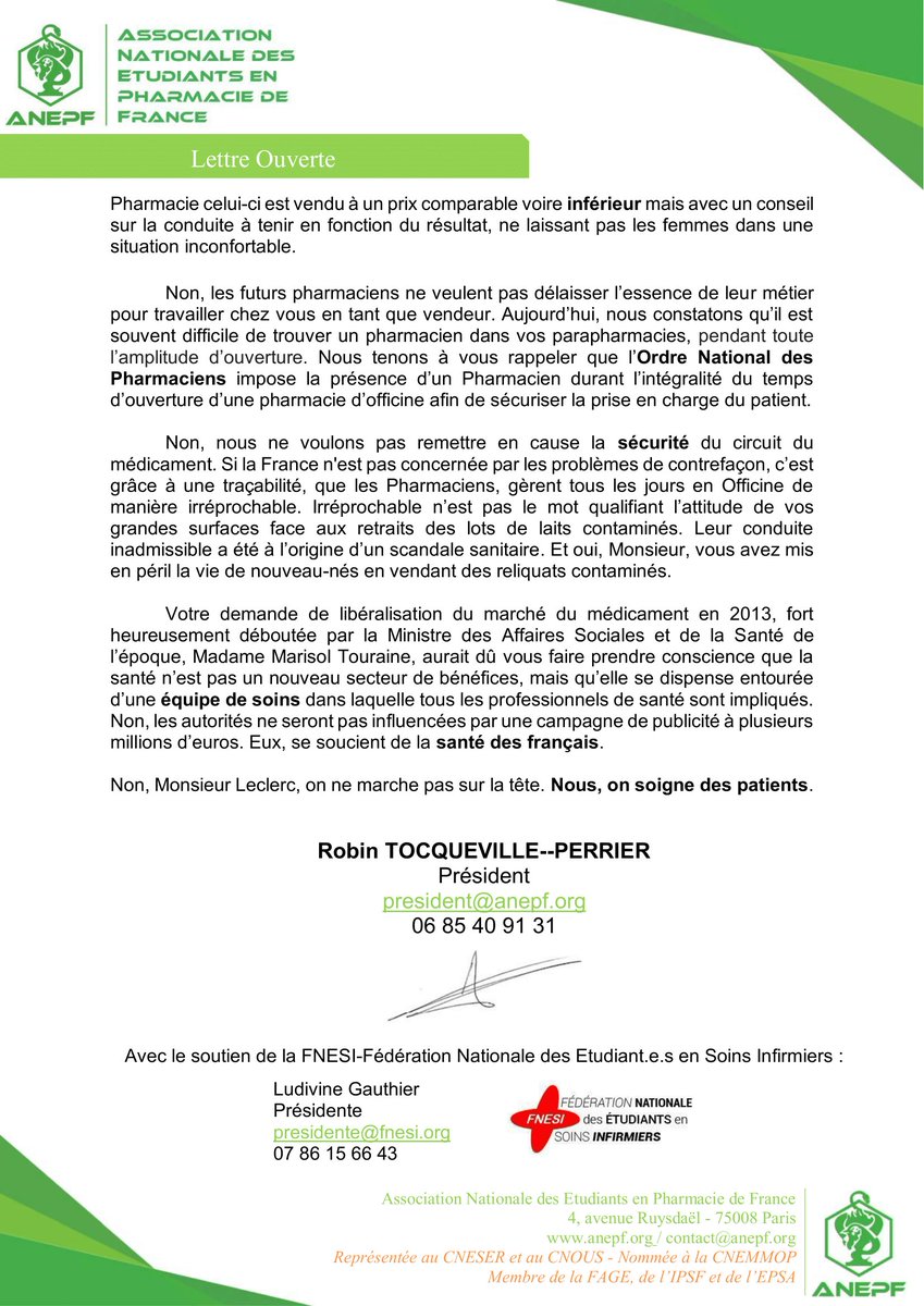 Pharma_ANEPF's tweet photo. #OnMarcheSurLaTete
Non, vous n'avez pas le droit de vendre des médicaments. Nous ne serons jamais vendeurs chez vous.
@La_FNESI @Leclerc_MEL @Ordre_Pharma @Syndicat_USPO @fspf_officiel @moniteur_news @leQPH_fr https://t.co/Tthvz2OjsF