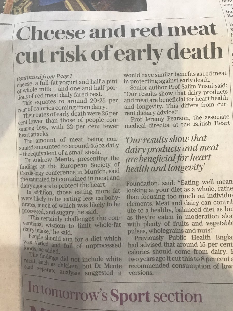 If we want to live longer healthier lives we should be Eating MORE not less #meat and #dairy #vegandilemma 🥩 🧀 🥛👍🏻Great piece on front page of  yesterday’s <a href="/Telegraph/">The Telegraph</a> <a href="/AHDB_BeefLamb/">AHDB Beef & Lamb</a> <a href="/AHDB_Dairy/">AHDB Dairy</a>