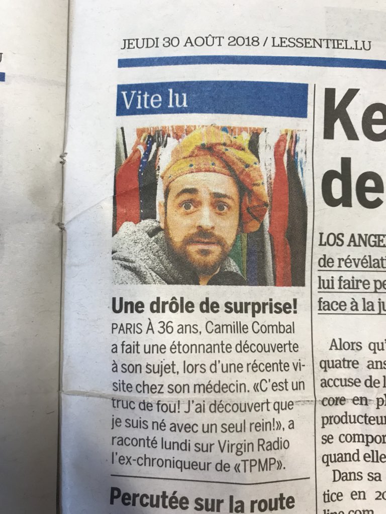 elo_sweet_'s tweet photo. @CamilleCombal n’a qu’ rein, l’info traverse la frontière et est éditée dans le journal @lessentiel au Luxembourg! 
J’adore 😜 @VirginTonicOff #VirginTonic @Ginger_Klo @ClemLincruste @MelanieAngelieH @NicoShowri https://t.co/FRMjDv4MFQ