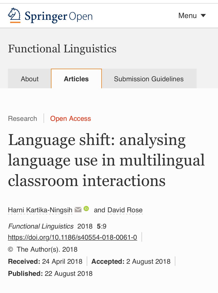 SLaM_Network's tweet photo. Our member Harni Kartika w/ David Rose published 'Language shift: analysing language use in multilingual classroom interactions', exploring the use of code-switching in Indonesian schools. Check out their paper!  #slamprogress #codeswitching #translaguaging https://t.co/piCqf3Da9R
