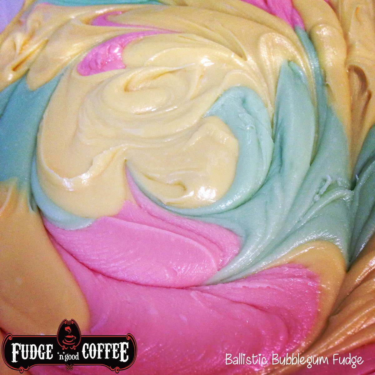 Fudgencoffee's tweet photo. A quick peek at what we're making today: Ballistic Bubblegum Fudge! It's one of our limited editions, but we've had so many requests for it lately that we thought we'd bring it back in time for Father's Day.  It will be available from this weekend. #fudge #bubblegum #prettyfood https://t.co/ZjCtX6SASv