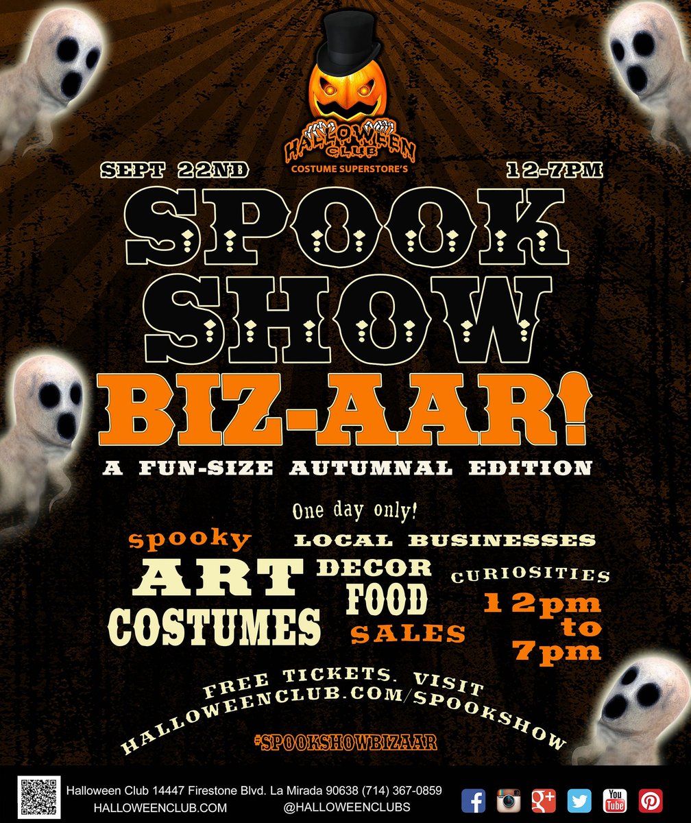 allhallowsevest's tweet photo. Save the date.... All Hallows Eve will be vending at Halloween Club's Spook Show Biz-aar!

12pm to 7pm
Halloween Club
14447 Firestone Blvd, La Mirada, CA 90638

TICKETS ARE FREE!!

https://t.co/T6sDkWRxwx

#SpookShowBizaar #HalloweenClub #SpookShowHC #halloween #horror  #lamirada https://t.co/DaDxh2V5cB