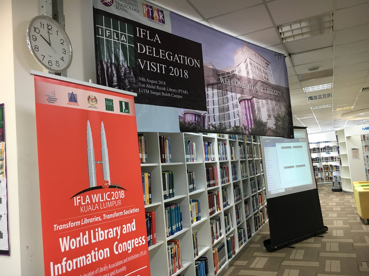 PtarKSB's tweet photo. Tun Abdul Razak Library Sungai Buloh Campus received a visit from IFLA delegation WLIC 2018 

#iflaWLIC2018 #ptarKSB #welcome #thankyou https://t.co/AIqVJ882qz