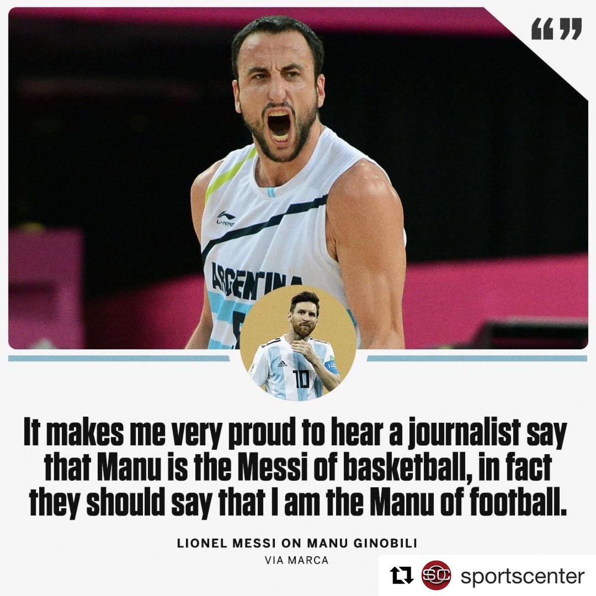 R E S P E C T ! 🙌🏼 From one Argentinian legend to another 🇦🇷 🏀🏈 @Sportscenter #GraciasManu