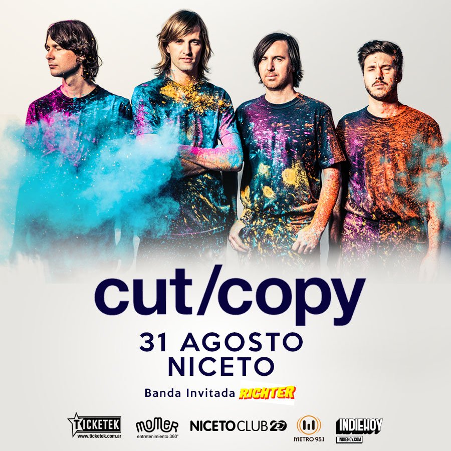 Este Viernes 31 de Agosto abrimos el show de los australianos CUT COPY en Argentina!!!! En NICETO CLUB - Niceto Vega 5510 - CABA
Entradas en venta por TICKETEK