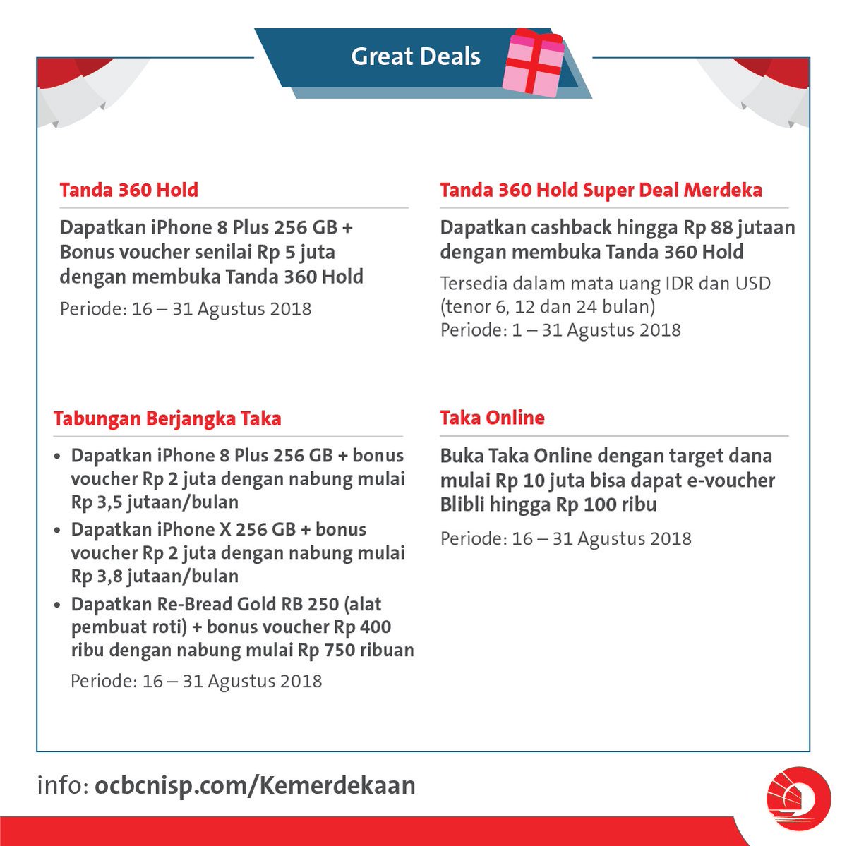 Bank Ocbc Nisp On Twitter Semangat Bulan Kemerdekaan Masih Terasa Dan Kamu Pun Masih Bisa Menikmati Hadiah Menarik Mulai Dari E Voucher Blibli Iphone 8 Bonus Voucher Hingga Cashback Hingga Rp 88 Juta Hanya