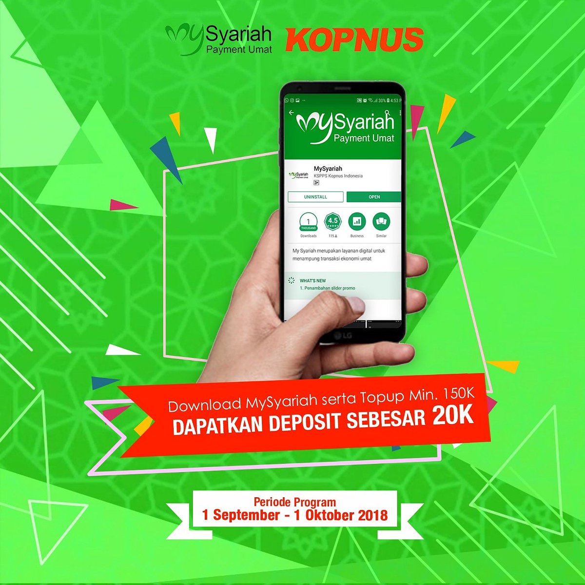 mysyariahid's tweet photo. GET 20K SECARA CUMA2
Caranya ?
-Download Mysyariah di Playstore 
 https://t.co/fQuMilryCL
-Registrasi dan Melakukan topup min 150 rb
-Bisa langsung Transaksi dgn harga murah 
 (Periode 1 September - 1 Oktober 2018) #pulsamurah #jualpulsa #bayarlistrik #token #tokenlistrik https://t.co/kdaq9rx32U